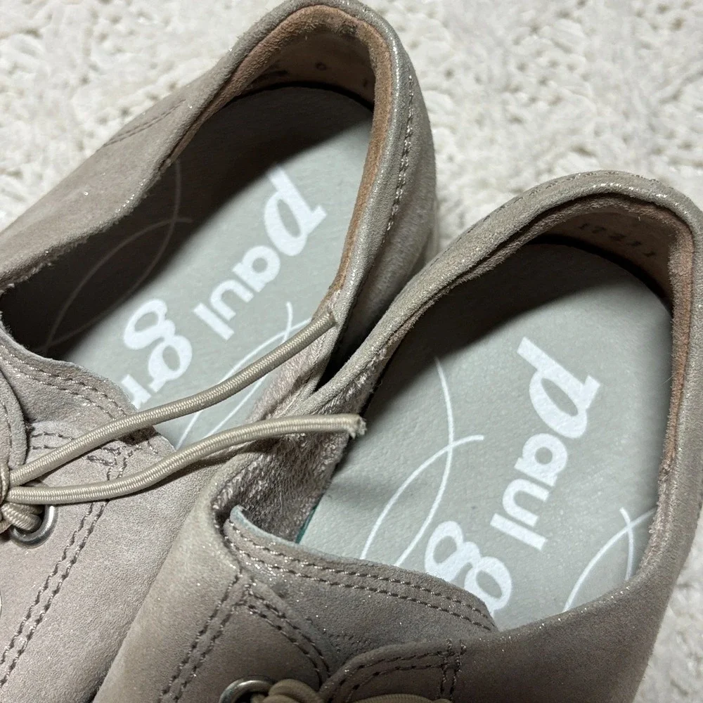 Paul Green $498 Genuine‎ Leather Taupe Shimmer Platform Lace Up Sneakers US 8.5 - Picture 8 of 16